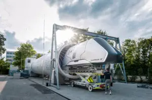 Picture of the TUM Hyperloop Demonstrator, the only hyperloop test facility in Europe certified for passenger transportation